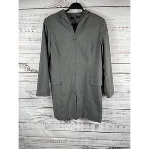 View Coat Women's 8 Gray Hooded Full Zip Lined Mid Length Twill Jacket Career